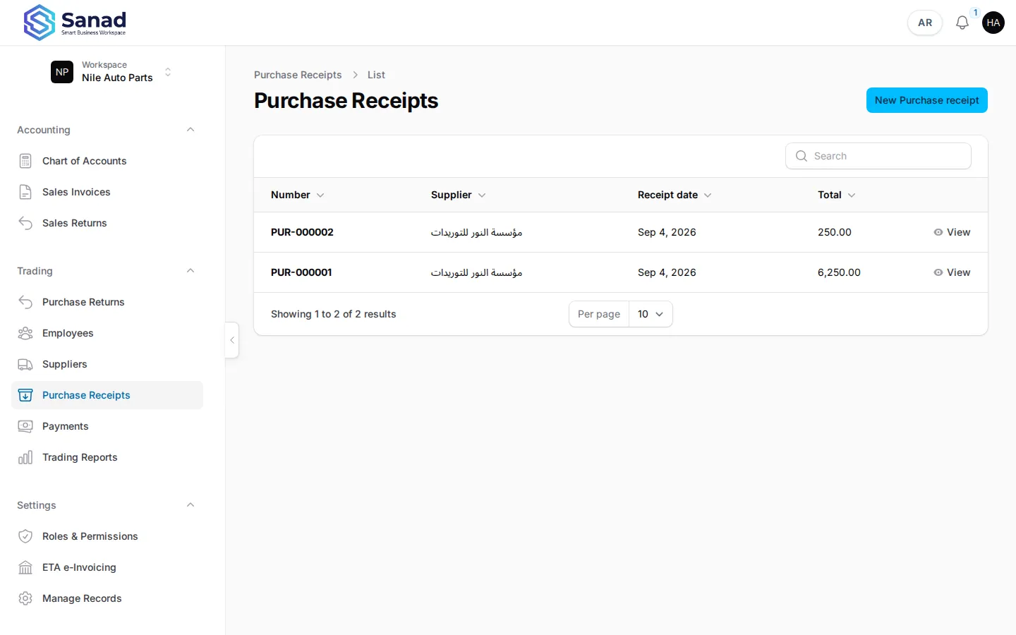 Open Purchase Receipts