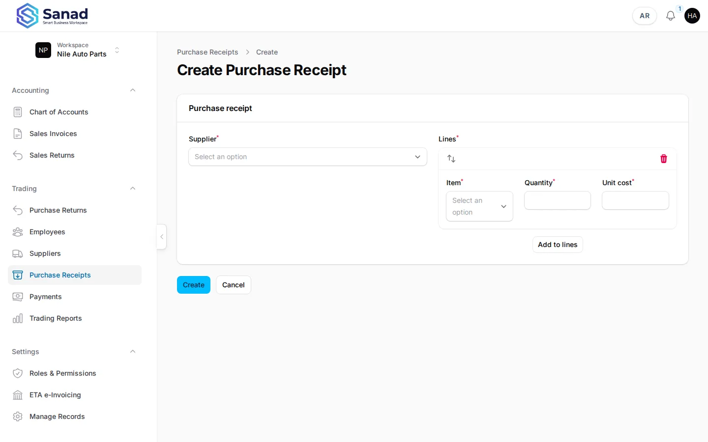 Create a receipt